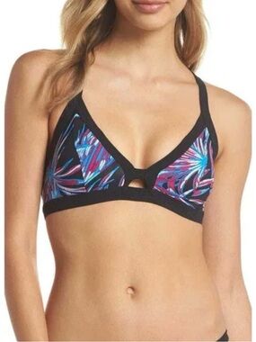 Hurley Black Triangle Bikini Top with Blue & Pink Tropical Print